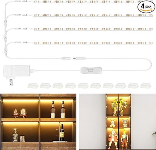 WOBANE LED Shelf Light, LED Closet Light Kit, 4PCS 20inch Pre-Cut Strip Bars, Designed for Shelves,Display Case, Bookshelf, in Cabinet Lighting, 2700K Warm White