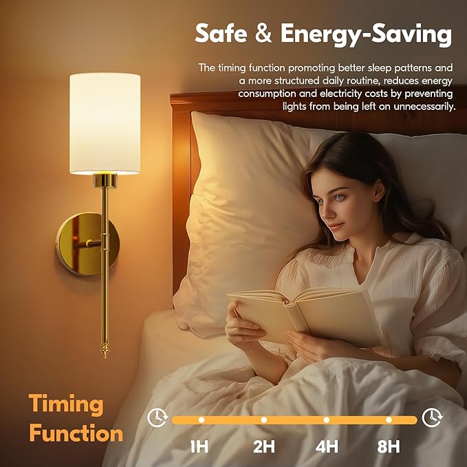 NIORSUN Battery Operated Wall Sconce Set of 2, Gold Wireless Rechargeable Wall Lights with 5200mAh Dimmable Detachable Bulbs and Remote, 9 Colors Sconces Wall Decor for Bedroom Living Room Hallway