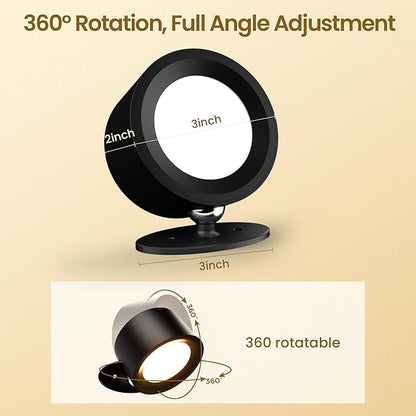 Wall Mounted Lamp LED Wall Lights with Rechargeable Battery Operated, 3 Color Temperatures & 3 Brightness Levels 360°Rotate Magnetic Ball, Cordless Sconces for Bedroom Reading Bedside,Black-3 PACK