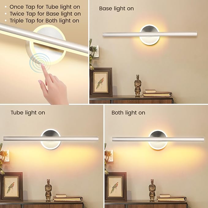 Picture Light, 16 inches Art Wall Light, Picture Light Battery Operated,Battery Operated Wall Lights,Gallery Light for Painting,Photo,Library (Satin Nickel)