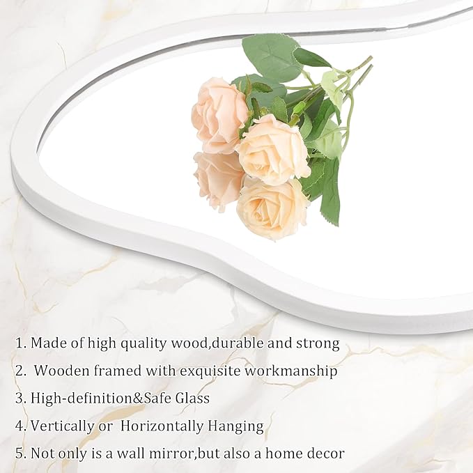 AAZZKANG Small Wall Mirror with Irregular Wood Framed Decorative White Hanging Mirrors for Bedroom Dressing Room Living Room Bathroom Entryway