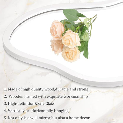 AAZZKANG Small Wall Mirror with Irregular Wood Framed Decorative White Hanging Mirrors for Bedroom Dressing Room Living Room Bathroom Entryway