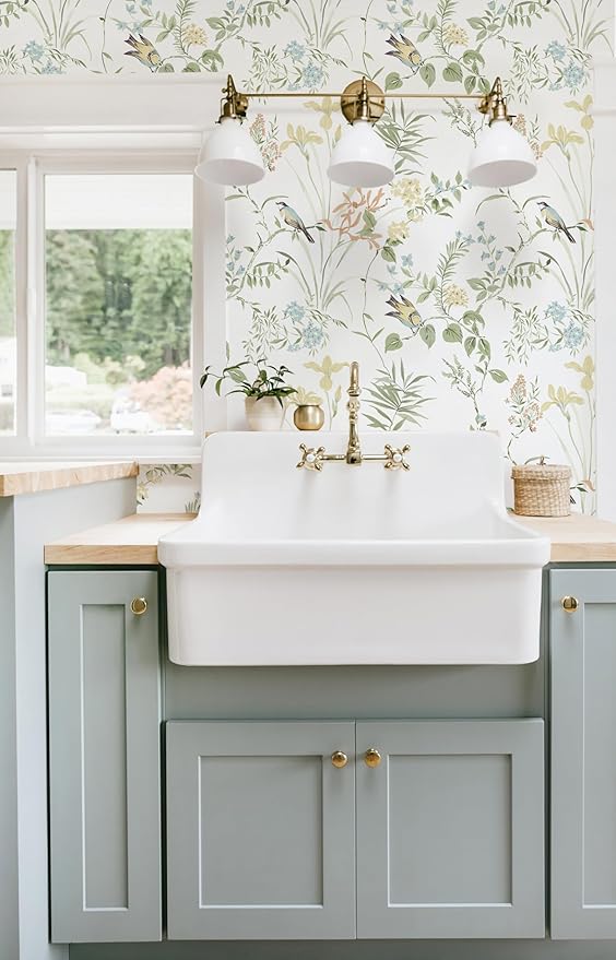 Erfoni 16.9" x197" Modern Floral and Birds Wallpaper Flower Removable Peel and Stick Wallpaper for Bedroom Decorative Self Adhesive Wall Paper Boho Floral Leaf Contact Paper for Accent Walls Covering
