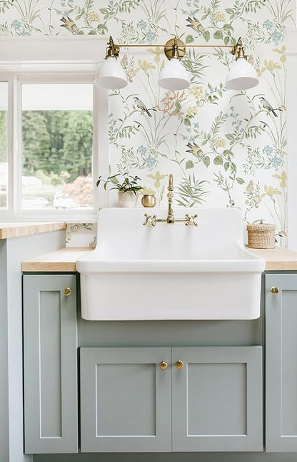 Erfoni 16.9" x197" Modern Floral and Birds Wallpaper Flower Removable Peel and Stick Wallpaper for Bedroom Decorative Self Adhesive Wall Paper Boho Floral Leaf Contact Paper for Accent Walls Covering