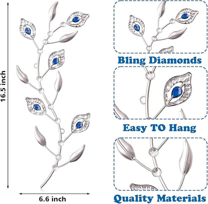 sxnzequnze 2 Pcs Metal Leaf Wall Art Crystal Bling Decorations Silver Leaves 3D Iron Handmade Home Decor Hanging Minimalist Accents Modern Set for Living Room Bathroom Bedroom Dining Room Hallway