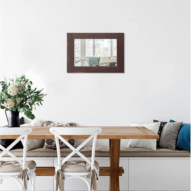 Mirrors for Wall Rustic Wooden Frame Rectangle Mirror Vintage Hanging Mirror for Bedroom Bathroom Living Room Farmhouse Wall Decor Brown Small 16" x 12 "