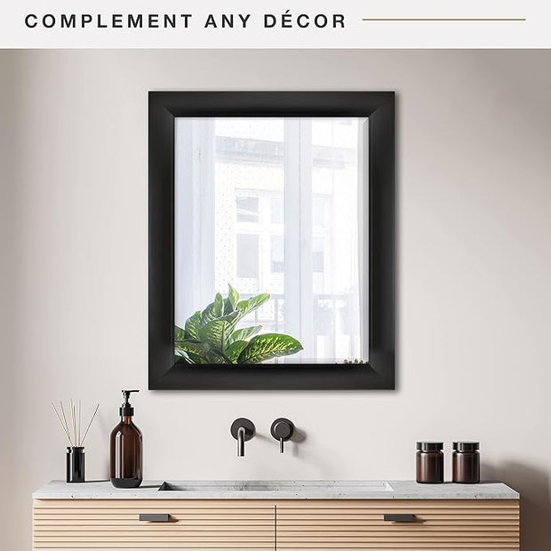 MCS Simplicity 22x28 Large Wall Mirror, Black & Beveled Detail Mirror, Vertical & Horizontal Wall Hanging Mirror for Bathroom, Bedroom & Livingroom