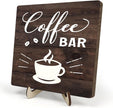 Funny Coffee Bar Decor Sign – Rustic Wooden Plaque for Coffee Station, Farmhouse Cafe Shelf Accessories, Desk or Kitchen Counter Decor,Birthday,Mother Day Gift 5.9 x 5.9 Inch (Brown)