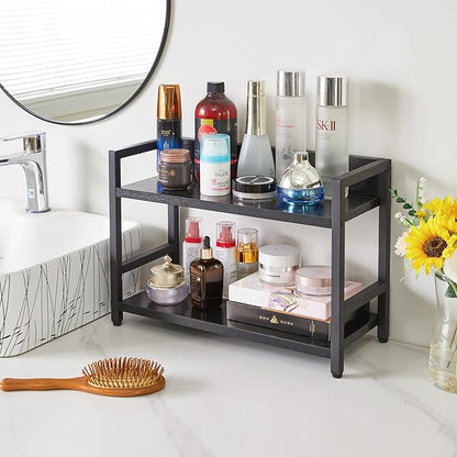 IBUYKE 2-Tier Spice Rack Industrial Counter Shelf Desktop Storage Organizer Standing Seasoning Rack for Countertop Kitchen Office Living Room Desktop Black UTLJ002B