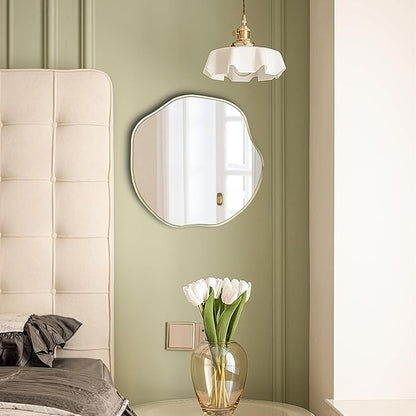 POZINO Irregular Shaped Mirror, 16" Asymmetrical Mirror, Gold Scalloped Rounded Mirrors, Modern Frameless Abstract Mirrors for Living Room Bedroom Bathroom Entryway Fireplace Hallway
