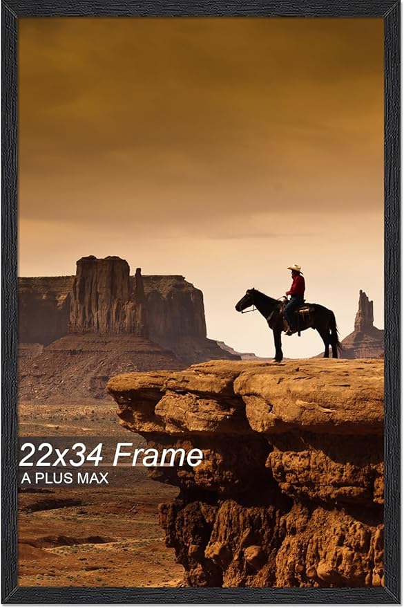 A PLUS MAX 22x34 Picture Frame, Black Engineered Wood Frame for 22 x 34 Inch Picture Poster Photo, Light Weight 22 by 34 Frame with Wood-grain for Wall - 1 Pack/Black/22 x34