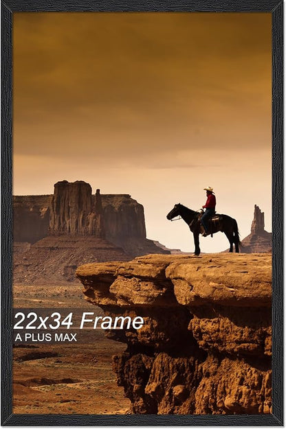A PLUS MAX 22x34 Picture Frame, Black Engineered Wood Frame for 22 x 34 Inch Picture Poster Photo, Light Weight 22 by 34 Frame with Wood-grain for Wall - 1 Pack/Black/22 x34