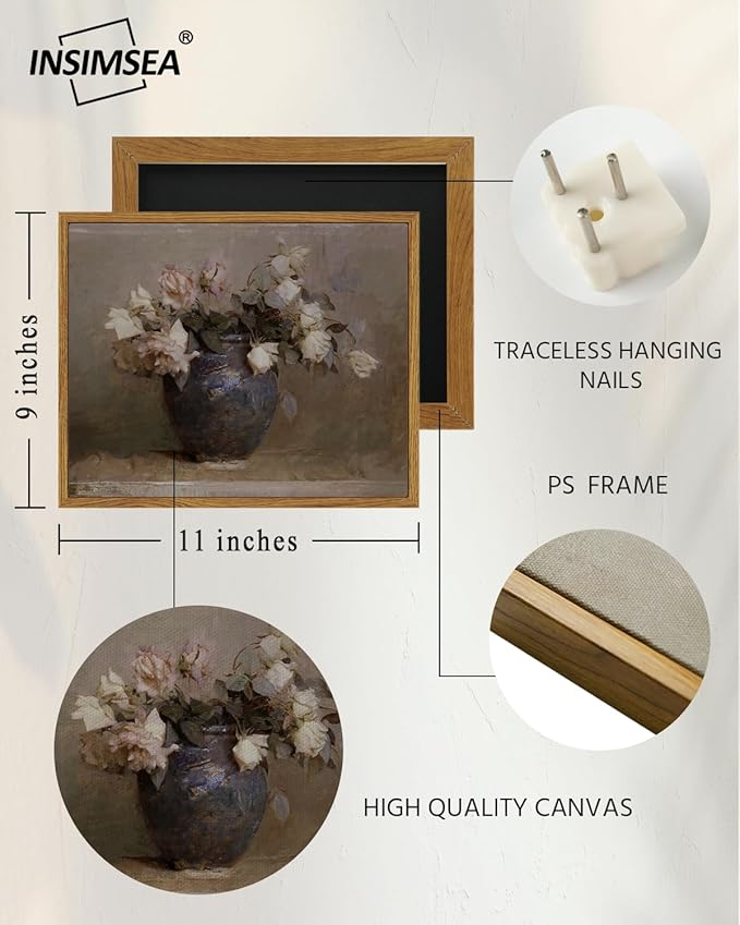 InSimSea Framed Canvas Wall Art Vintage Decor, Home Decor Flower in Pots Canvas Wall Painting Decor, Rustic Farmhouse Wall Decoration, Canvas Prints for Living Room Bedroom Office, 9