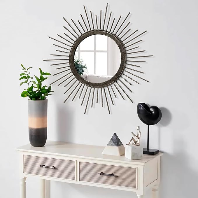 Sunburst Spoked Large Wall Mirror Boho Home Circle Art Mirror Modern Metal Mirror for Wall Decorative Bathroom Bedroom Vanity Hallway Balcony Living Room Entryway 20