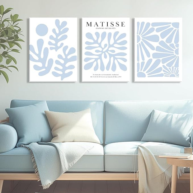 Matisse Flower Wall Art Abstract Minimalist Light Blue Henri Matisse Canvas Posters Prints Aesthetic Pictures Wall Decor Gallery Home Decoration for Bedroom Living Room Framed 16x24 inch