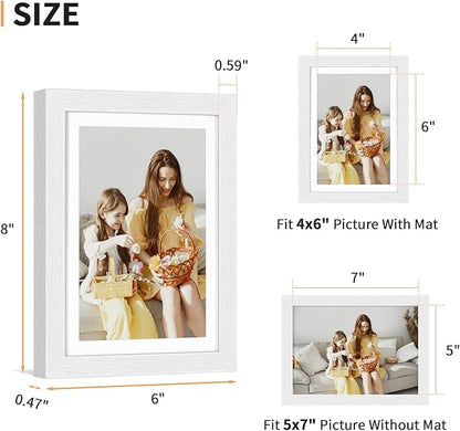 5x7 Picture Frame Set of 4, Displays 4x6 with Mat or 5x7 Without Mat, Photo Frames for Wall Hanging or Tabletop, Includes HD Plexiglass, White
