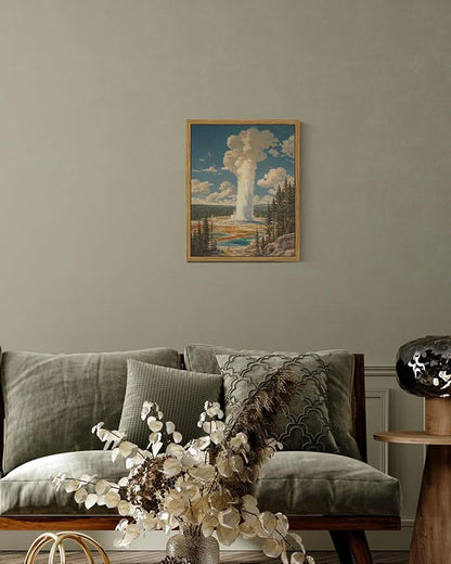 InSimSea Framed Canvas Wall Art, Vintage National Park Art for Living Room Hallway Shelf, 10x8in,Yellowstone Landscape Watercolor Painting, Rustic Farmhouse Cozy Mid Century Small Nature Decor