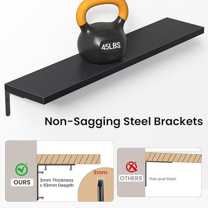Marsmiles Extra Wide Floating Shelves for Wall, 40x8 Inch Natural Wood Grain Bookshelves, Heavy Duty Mounted Shelving for Bathroom, Kitchen, Living Room, Bedroom,Set of 2，Black
