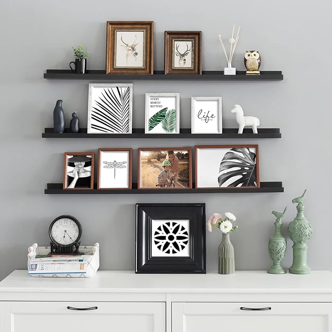 WELLAND Vista Photo Ledge Picture Display Wall Shelf Gallery, 48-inch, Set of 2, Espresso