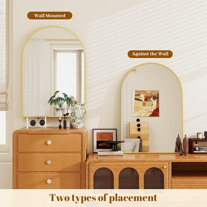 24x36 inch Arch Wall Mirror, Gold Arched Bathroom Vanity Mirrors for Over Sink, Metal Frame Room Wall Decor Haning or Leaning for Entryway, Bedroom, Living Room