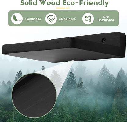 Small Floating Shelf, 5x6 Inch Display Ledges for Wall,Mini Shelves,Rustic Wood Shelf for Bedroom Living Room Bathroom Kitchen (3, Black)
