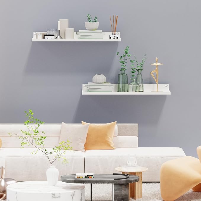 PEKGRIL 4 Pack Metal Floating Shelves, 17x6 Inch Large Wall Mounted Shelf for Storage, White Kids Bookshelf, Display Ledge Shelves with Lip for Bathroom, Bedroom, Living Room, Bathroom, Kitchen