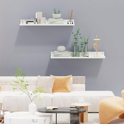 PEKGRIL 4 Pack Metal Floating Shelves, 17x6 Inch Large Wall Mounted Shelf for Storage, White Kids Bookshelf, Display Ledge Shelves with Lip for Bathroom, Bedroom, Living Room, Bathroom, Kitchen