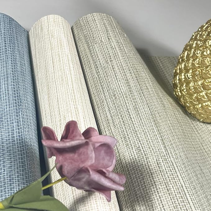 JiffDiff Grasscloth Wallpaper Peel and Stick Cream Grassweave Peel & Stick Wallpaper Textured Wallpaper Contact Paper 17.3