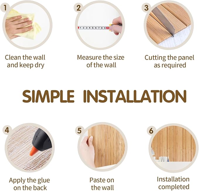 Natural Bamboo Wall Panel 48x96 Inch, Renewable Pole Wrap & Wainscoting for Interior Wall Decor, Bedroom, Living Room, Office & Kitchen Island (Natural)