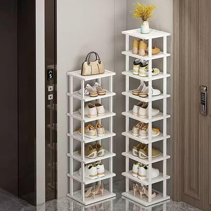 SAN HE Bamboo Shoe Rack 17 Tier- Vertical Shoe Rack for Small Spaces, Tall Narrow Shoe Rack Organizer for Closet Entryway Corner Garage and Bedroom,Skinny Shoe Shelf with Free Stackable DIY