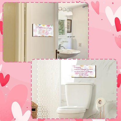 Jetec 2 Pieces Funny Bathroom Signs Bathroom Wall Decor Toilet Wall Accessories Farmhouse Toilet Rustic Wooden Signs, 12x6 Inch(Valentine's Day)