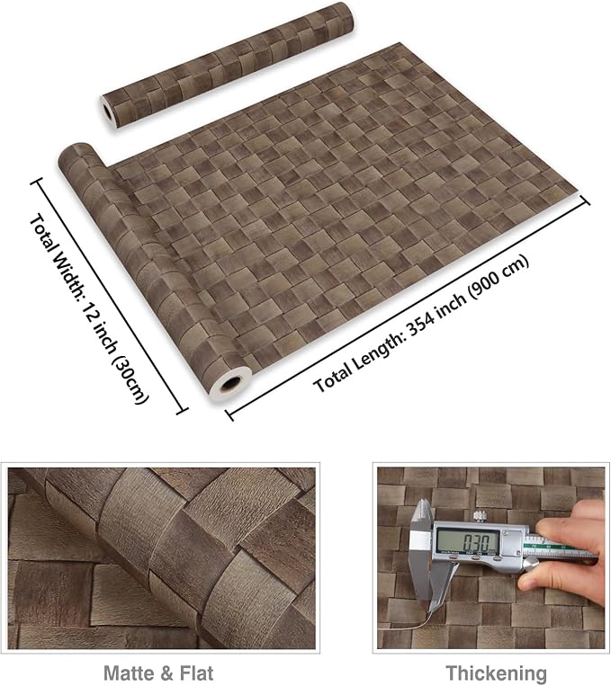 CRE8TIVE Tan Brown Rattan Peel and Stick Wallpaper Non-Textured Weaving Cane Wallpaper for Bedroom Bathroom Faux Woven Rattan Look Contact Paper Waterproof Vinyl for Cabinets Table Nightstand 12