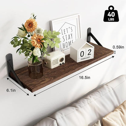 Fixwal Floating Shelves for Wall, Wood Wall Mounted Shelves for Bedroom, Bathroom, Living Room, Kitchen Storage and Decor(Brown, Set of 3, 16.5 Inch)