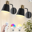 Battery Operated Wall Sconce Set of 2,Rechargeable Wall Lights with Remote Control,Black Gold Modern Wall Sconces Dimmable,15 Colors,Wireless LED Wall Lamp for Bedroom Living Room Farmhouse Hallway