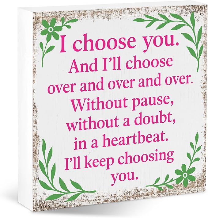 Valentines Desk Decor, Valentine's Day Home Office Table Sign for Wife Daughter from Dad Husband, Valentine Gifts Decorations for Porch Tiered Tray Shelf Party, I Choose You Over and Over