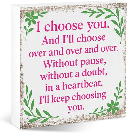 Valentines Desk Decor, Valentine's Day Home Office Table Sign for Wife Daughter from Dad Husband, Valentine Gifts Decorations for Porch Tiered Tray Shelf Party, I Choose You Over and Over
