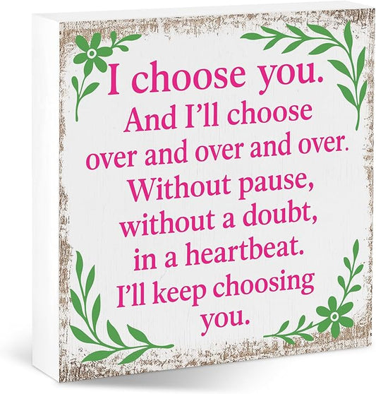 Valentines Desk Decor, Valentine's Day Home Office Table Sign for Wife Daughter from Dad Husband, Valentine Gifts Decorations for Porch Tiered Tray Shelf Party, I Choose You Over and Over