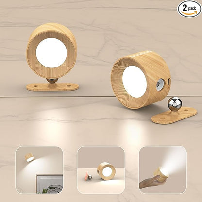 Battery Operated Wall Sconces Set of 2, Magnetic Cordless LED Wall Lights with 3 Color Temp & Dimmable Touch Control, 360° Rotating Rechargeable Wall Lamp, Reading Light for Bedroom & Bedside