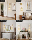 Battery Operated Wall Sconce Set of 2, Wireless Rechargeable Wall Lights with Remote Control, 9 Colors Dimmable LED Lamps, Modern Cordless Sconces for Bedroom Living Room Hallway(Gold)