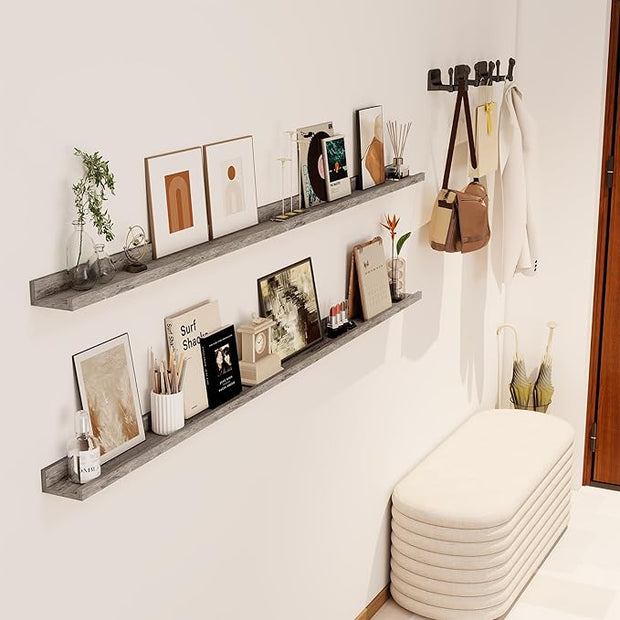 Axeman 72 Inch Floating Shelves | Picture Ledge Shelf Set of 2 | Rustic Grey Wall Shelves with Lip | Grey Picture Shelf for Wall with Ledge | Photo Ledges 72 Inch