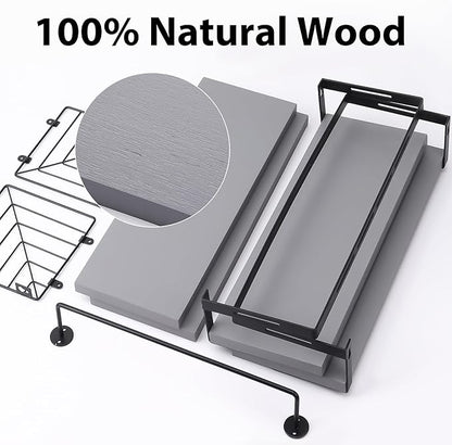 Fixwal 3+1 Tier Wall Mounted Bathroom Shelves Over Toilet, Rustic Wood Floating Shelves with Metal Frame and Towel Bar for Bathroom, Kitchen, Bedroom, Living Room (Gray)