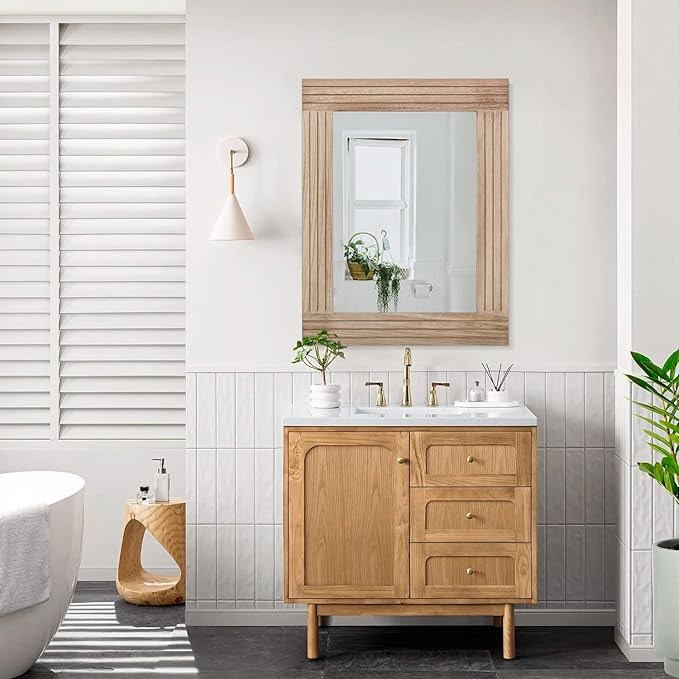 Rectangle Mirror Retro Wooden Wall-Mounted Mirrors Farmhouse Bedroom Bathroom Vanity Entrance Decorative Antique Hanging Mirror Large 26