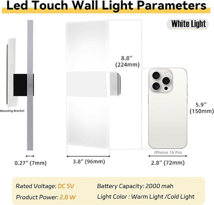 Battery Operated Wall Sconces,Rechargeable USB Wall Lamps Set of Two for Living Room Bedroom Hallway,Three Level Light Adjustment,Bedside Lights,Touch Control Switch White Light
