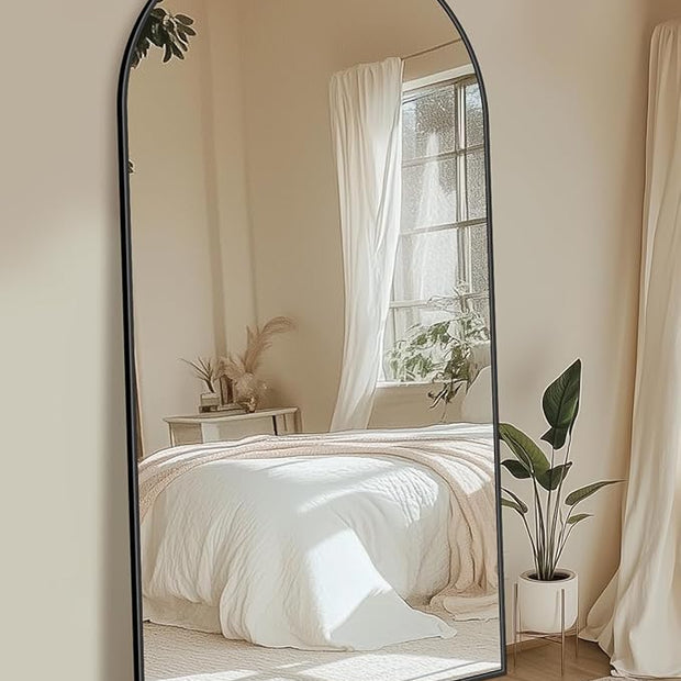 Full Length Mirror with Stand, 78"x38" Arched Full Body Mirror, Large Stand Up Mirrors, Aluminum Frame Floor Standing Mirrors, Freestanding Hanging Leaning Mounted for Bedroom Living Room,Black