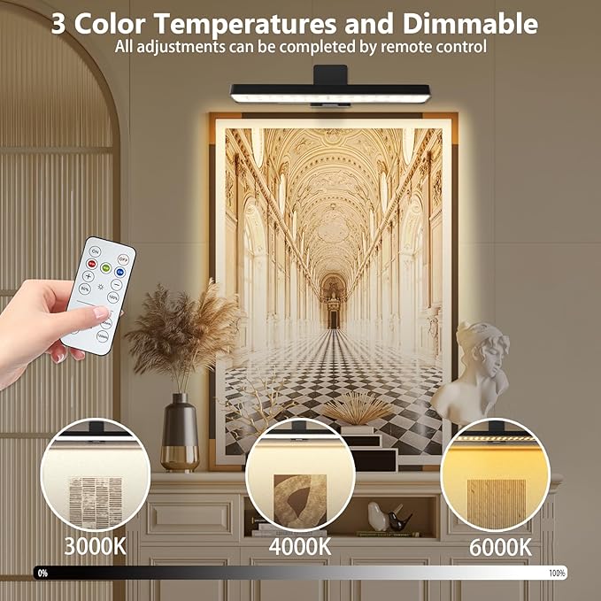 2Pack Picture Light Battery Operated with Remote, LED Painting Light for Art with 3 Lighting Colors & Dimmable, LED Art Display Accent Light on Wall for Pictures Dartboard Photo Frame Portrait