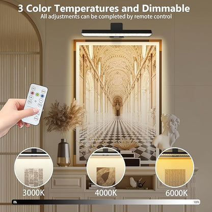 2Pack Picture Light Battery Operated with Remote, LED Painting Light for Art with 3 Lighting Colors & Dimmable, LED Art Display Accent Light on Wall for Pictures Dartboard Photo Frame Portrait
