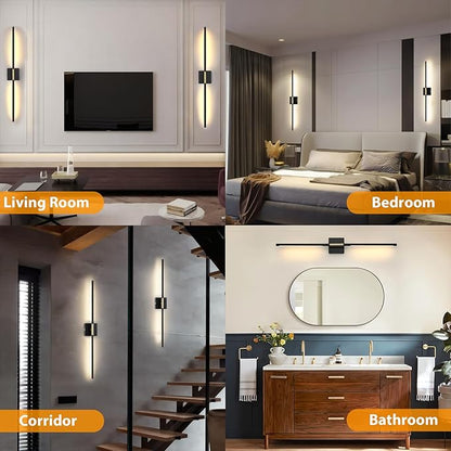 Battery Operated Wall Sconces Set of 2, Dimmable Battery Wall Sconce with Remote Control, Black Gold LED Rechargeable Sconces, 36 Inch Modern Wireless Wall Lights for Bedroom, Living Room