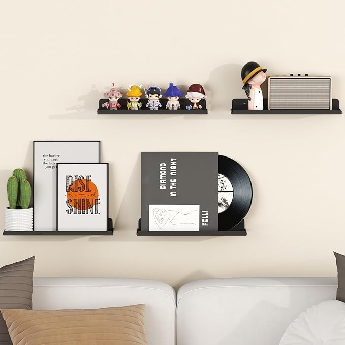 Lifewit Floating Shelves for Bathroom, 15" Clear Wall Organizer for Makeup, Perfume, Figures, Photo, Decor Shelf for Nursery, Living Room, Bedroom, Kitchen, Over Toilet Storage Rack, Black, 8 Pack