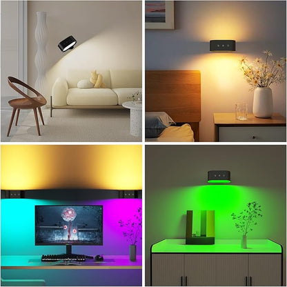 Wall Lights, Battery Operated Wall Sconces RGB Ambient Lighting, Color Changing Rechargeable Wall Lamp Fixture with 3 Color Temps, Dimmable LED Lights for Bedroom Reading