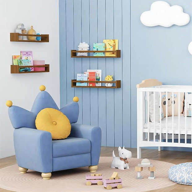 Forbena 24 Inch Wooden Floating Nursery Book Shelves for Wall, Walnut Nursery Bookshelf Wall Mounted for Kids Bedroom, Large Kids Floating Bookshelves for ChildToys Classroom Books Decor (Dark Brown)
